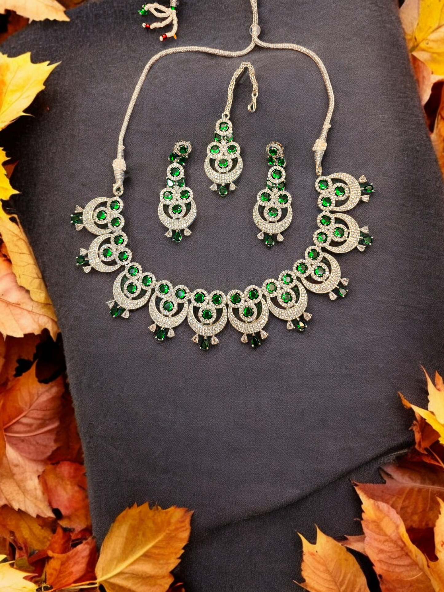 Pearlfect Story of the Moon Necklace Set with Maang Teeka