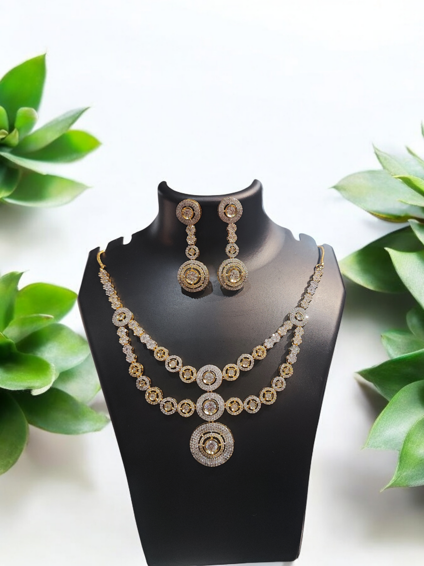 Pearlfect Double-Layer Silver-Golden Statement AD Necklace