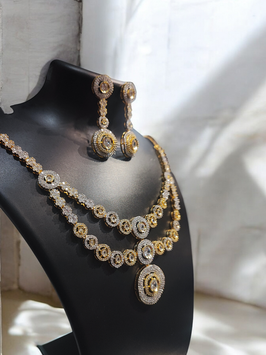 Pearlfect Double-Layer Silver-Golden Statement AD Necklace