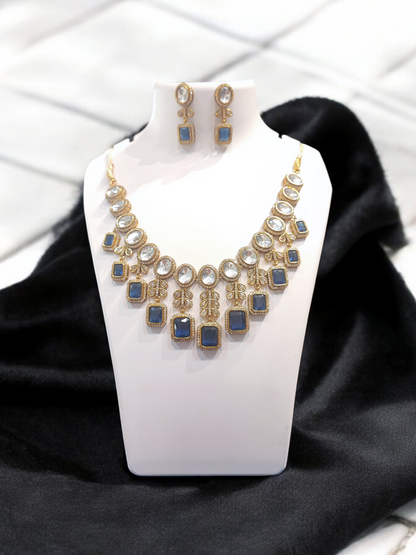 Pearlfect Blue Mirror Statement Necklace Set