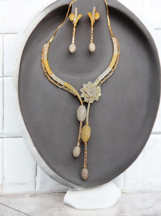 Pearlfect Unique Flower Statement AD Necklace Set