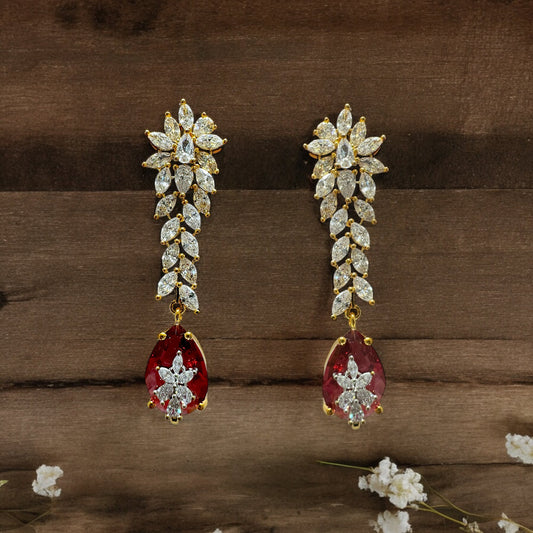 Pearlfect Golden Ruby Diamond Cut Earrings