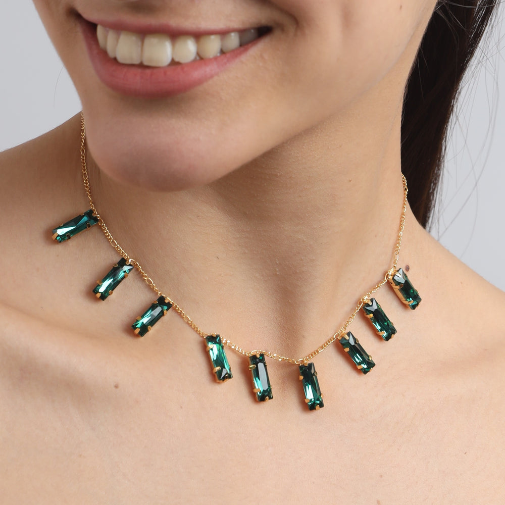 Pearlfect 24k Gold-Plated Golden Glow Emerald Dainty Necklace