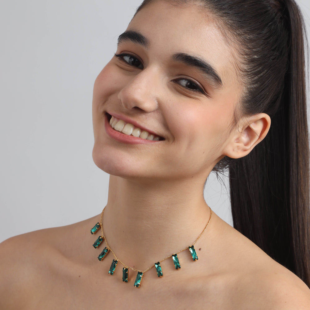 Pearlfect 24k Gold-Plated Golden Glow Emerald Dainty Necklace
