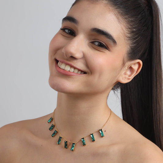 Pearlfect 24k Gold-Plated Golden Glow Emerald Dainty Necklace