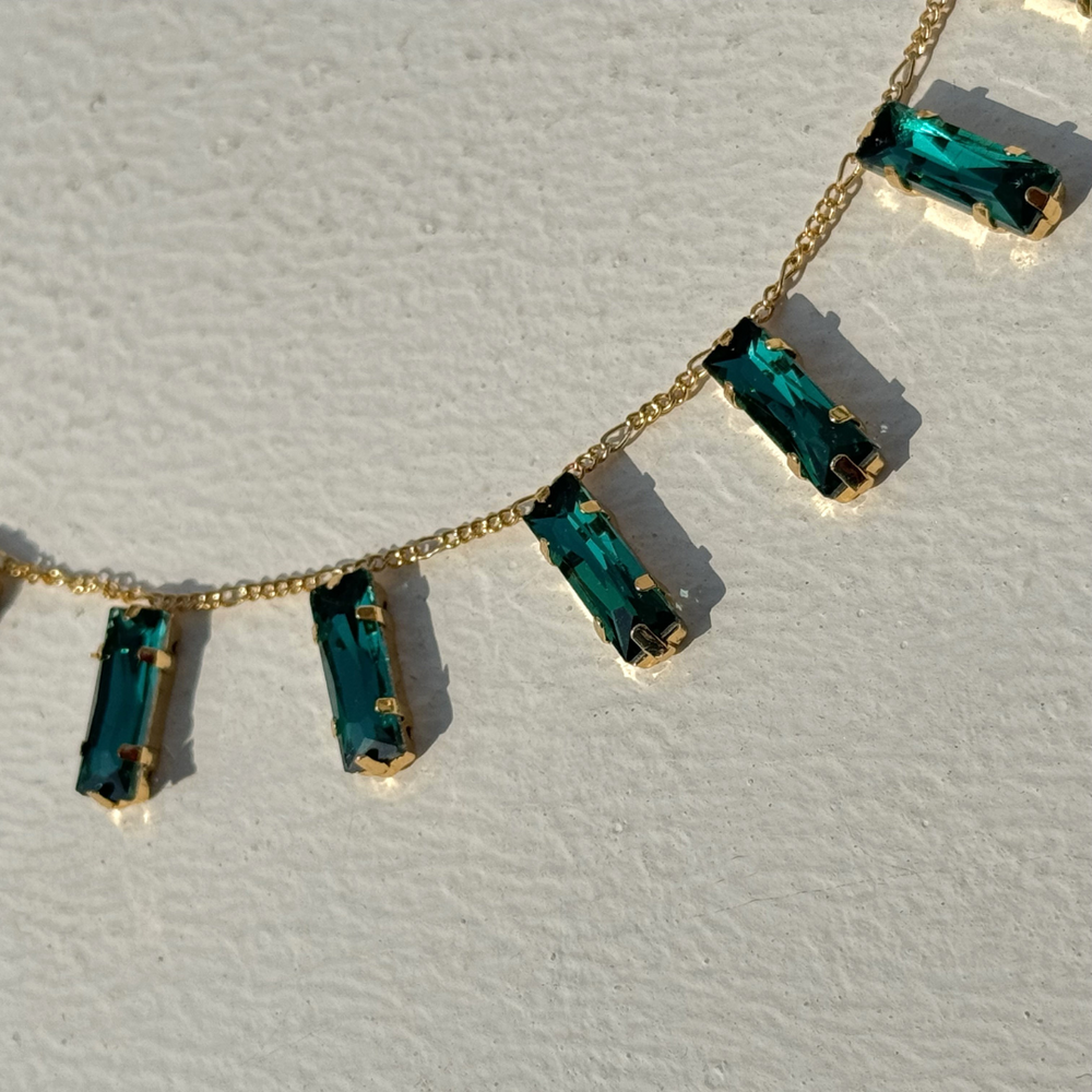 Pearlfect 24k Gold-Plated Golden Glow Emerald Dainty Necklace