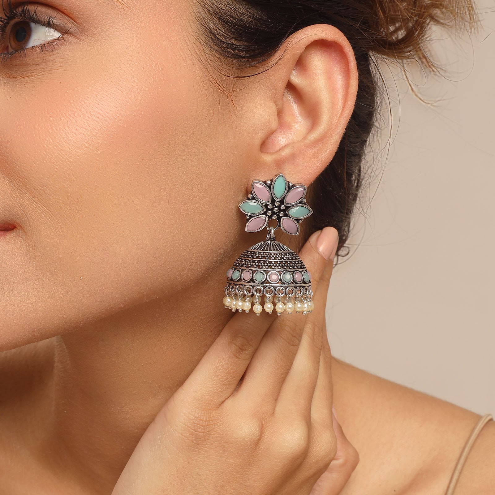 Pearlfect Multi-Color Flower Jhumke