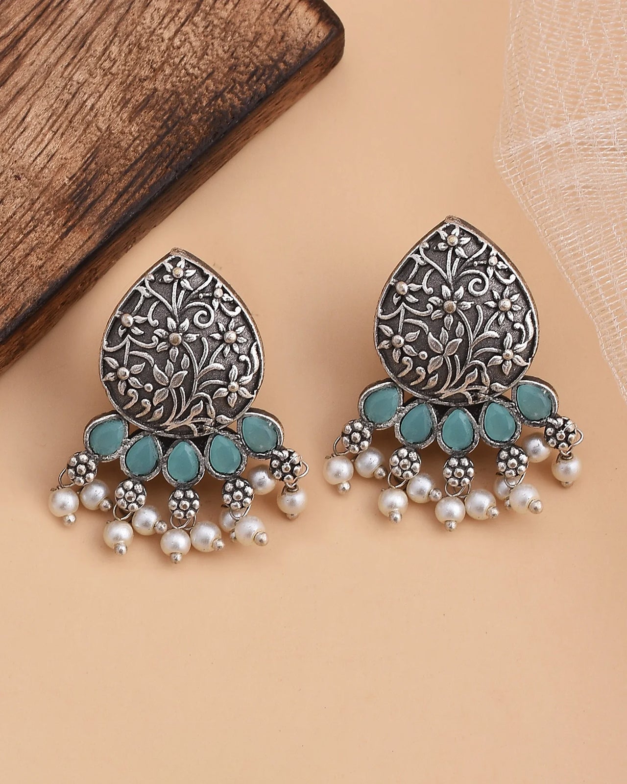 Pearlfect Floral Shield Earrings