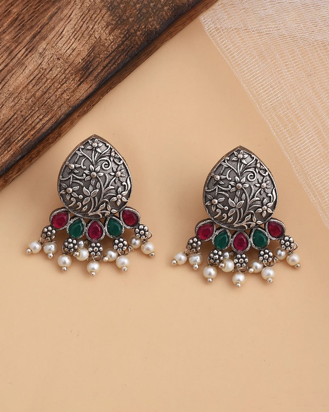 Pearlfect Floral Shield Earrings