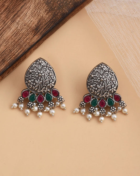 Pearlfect Floral Shield Earrings