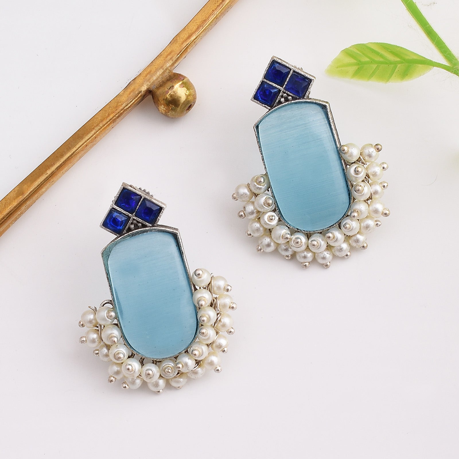 Pearlfect Semi-Precious Stone Mona Lisa Earrings with Pearls 