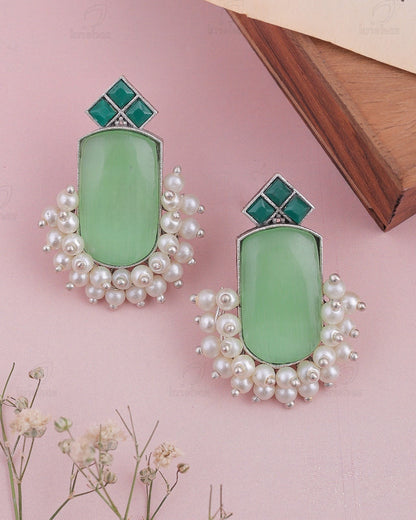 Pearlfect Semi-Precious Stone Mona Lisa Earrings with Pearls 