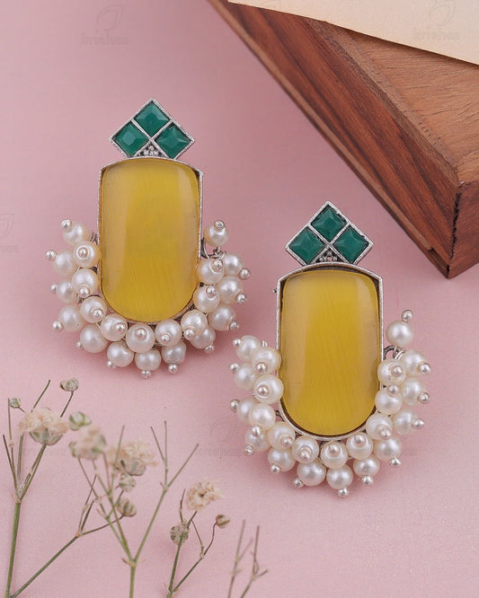 Pearlfect Semi-Precious Stone Mona Lisa Earrings with Pearls 