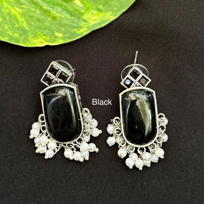 Pearlfect Semi-Precious Stone Mona Lisa Earrings with Pearls