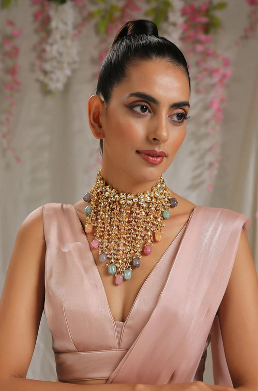 Pearlfect Dropping Kundan with Color Pearls Necklace