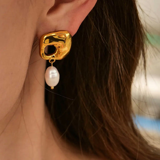 Pearlfect Square Drop Pearl Earrings
