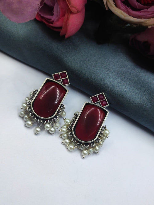 Pearlfect Semi-Precious Stone Mona Lisa Earrings with Pearls