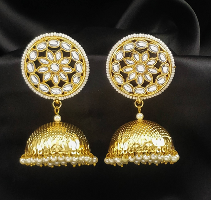 Pearlfect Mughal Minaret Earrings with Jadau Stone