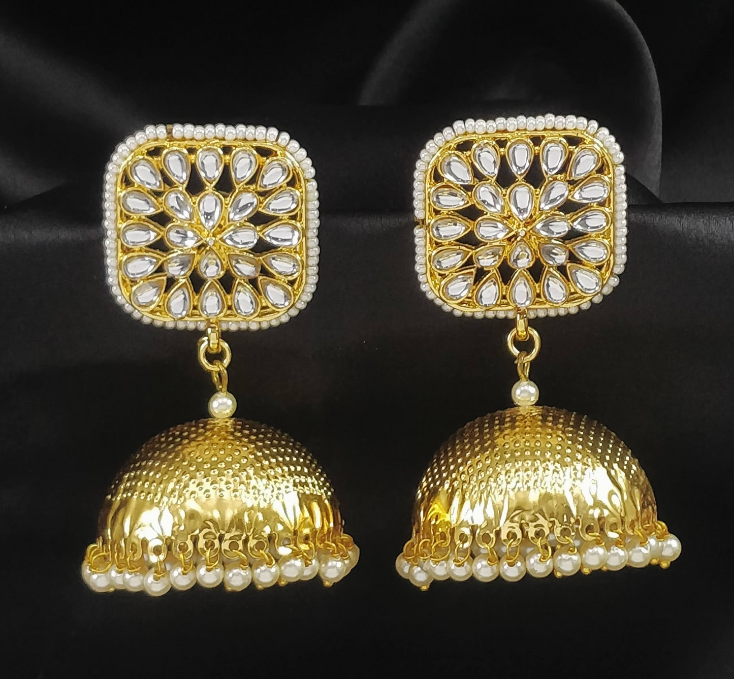 Pearlfect Mughal Minaret Earrings with Jadau Stone